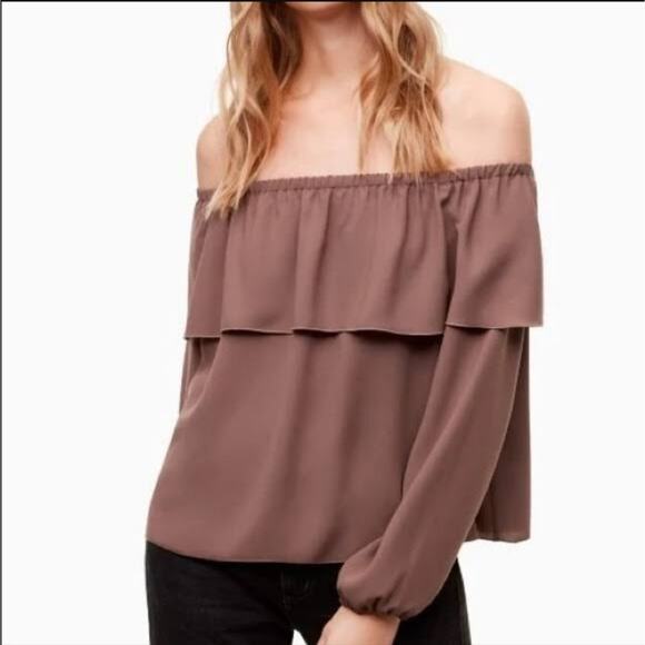 Aritzia Wilfred Off the Shoulder Long Sleeve Mauve Brown Blouse Size XS - Picture 1 of 15